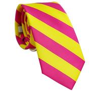 ZENXUS Cravates à rayures pour hommes, cravates classiques de 7,6 cm, Jaune et rose vif, Standard