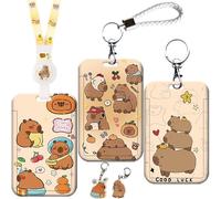 ZenyTra Capybara Kit 3 en 1 pour carte d'identité et porte-clés | Avec compartiment pour ticket de métro, collier réglable, bracelet en cuir et 2 porte-clés | Clip sécurisé pour l'école, le bureau et