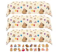 ZenyTra Capybara - Lot de 3 nappes - 108 x 180 cm - Imperméables - Avec 25 autocollants Capybara mignons - Pour anniversaire d'enfant, décoration de fête à thème animal, accessoires de fête à thème