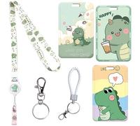 ZenyTra Dino Kit porte-badge 3 en 1 | Collier réglable, bracelet en cuir et porte-clés | Avec clip de sécurité pour métro, bureau, école et transports publics