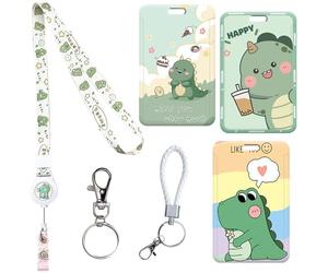 ZenyTra Dino Kit porte-badge 3 en 1 | Collier réglable, bracelet en cuir et porte-clés | Avec clip de sécurité pour métro, bureau, école et transports publics