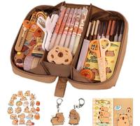 ZenyTra Ensemble de Stylos Capybara à 8 Niveaux Mega Set | Avec 50 Autocollants + 2 Carnets de Notes + 2 Porte-Clés | Organisateur de Bureau XXL pour l'École, le Bureau & Cadeau | Ensemble Complet