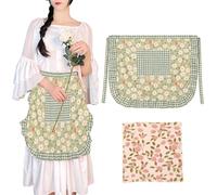 ZenyTra Ensemble de tabliers à fleurs vertes pour femme - Demi-tablier avec serviette rose (30 x 30 cm) - Tablier réglable avec poche pour cuisine, pâtisserie, jardin, barbecue - 55 x 67 cm - Idéal