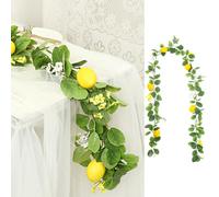 ZenyTra Guirlande de citron artificiel 200 cm - Guirlande de fruits réalistes avec citrons jaunes et feuilles vertes - Décoration pour porte, mur, mariage, fête, printemps, été (citron, vert)