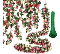 ZenyTra Guirlande de roses artificielles 2 x 2,5 m avec 90 fleurs | 20 rubans accessoires | Guirlande décorative pour l'intérieur et l'extérieur pour mariage, salon, jardin | Fleurs artificielles sans