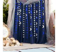 ZenyTra Guirlande réfléchissante bleu argenté 4 x 4 m Étoiles et lune | 16 m de longueur avec effet réfléchissant la lumière | Pour fête d'hiver, Nouvel An, princesse de glace Décoration | Intérieur