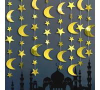 ZenyTra Guirlande réfléchissante dorée 4 x 4 m Étoiles et lune | 16 m de longueur avec effet réfléchissant | Pour anniversaire d'enfant, mariage, Nouvel An, carnaval | Décoration de fête intérieure et