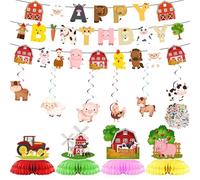 ZenyTra Kit complet de décoration d'anniversaire de la ferme - 41 pièces - Décoration animale avec guirlandes, tourbillons et autocollants pour anniversaire d'enfant, fête prénatale, baptême et fête à