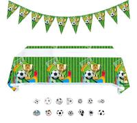 ZenyTra Kit de décoration de fête de football, nappe 180 x 108 cm, guirlande de fanions, 20 autocollants de football, kit complet pour anniversaire d'enfant et fête de football, décoration de table
