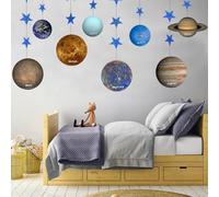 ZenyTra Kit de décoration spatiale - Décoration d'anniversaire galaxie avec 8 planètes et étoiles, bannière spatiale bleue pour chambre d'enfant, décoration de fête planétarium (système solaire)