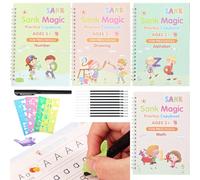 ZenyTra Kit d'exercices d'écriture 4 en 1 pour enfants, 4 cahiers d'écriture + 1 stylo + 10 cartouches + 4 règles, apprentissage de l'écriture anglaise avec cahiers d'exercices pour l'école maternelle