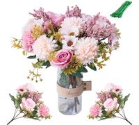 ZenyTra Lot de 2 bouquets de fleurs artificielles en soie rose de 34 cm avec 10 attaches métalliques, pour mariage, fête, décoration de table, arrangement de vase, décoration d'intérieur