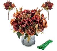 ZenyTra Lot de 2 bouquets de roses artificielles en soie de 34 cm avec 10 attaches métalliques, orange et beige, décoration de table pour mariage, Halloween, Thanksgiving, centre de table, décoration