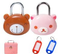 ZenyTra Lot de 2 cadenas en forme d'ours - 51 mm - Cadenas mignons de dessin animé - Avec 4 clés et 2 porte-clés - Marron et rose - Pour valise, sac à dos, journal, casier et casier
