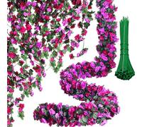 ZenyTra Lot de 2 guirlandes de roses artificielles de 2,5 m avec 90 fleurs et 20 rubans - Fleurs en soie - Décoration pour arches de mariage, chambre à coucher, balcon - Protection UV et réutilisable