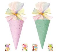 ZenyTra Lot de 2 sacs cadeaux crème glacée avec 4 autocollants - 1 rose et 1 x vert, sac cadeau en tissu pour la rentrée des classes, l'anniversaire d'enfant, le remplissage de sac de sucre, sac de