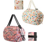 ZenyTra Lot de 2 sacs de courses pliables avec fermeture éclair - Sac de shopping réutilisable et sac de bain pour femme, grande capacité pour le shopping, les voyages et le camping
