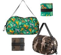 ZenyTra Lot de 2 sacs de courses pliables - Motif animal vert et camouflage - Sacs de transport réutilisables en tissu Oxford pour supermarché, voyage, camping (sac pliable de 20 l)
