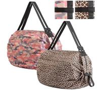 ZenyTra Lot de 2 sacs de courses pliables - Motif camouflage rose et léopard - Alternative réutilisable en tissu Oxford - Pour fitness, voyage et shopping