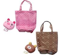 ZenyTra Lot de 2 sacs de courses pliables - Motifs d'animaux de dessin animé (ours et cochon) - Sac de transport respectueux de l'environnement, imperméable et pliable - Léger et peu encombrant