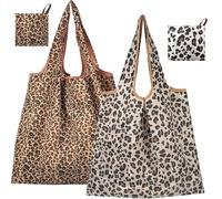 ZenyTra Lot de 2 sacs de courses pliables pour femme 40 x 56 cm - Motif léopard foncé et grand design léopard - Sac de courses pliable et sac à dos alternative - Pour le travail, le shopping, l'école