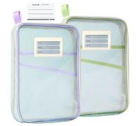 ZenyTra Lot de 2 sacs en maille filet A4 avec compartiments multiples - Sacs en maille de type L avec double fermeture éclair pour le bureau, l'école et les voyages, légers et stables (violet + vert)