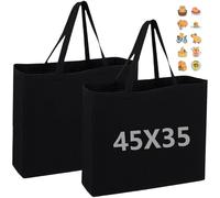 ZenyTra Lot de 2 sacs en tissu noir : sac en coton grand format 45 x 35 x 8 cm non imprimé avec 25 autocollants Capybara, sac en jute à peindre, sac de courses portable en coton