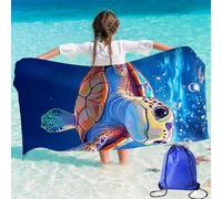 ZenyTra Lot de 2 serviettes de plage avec motif tortue bleue et sac de rangement, 70 x 140 cm, sans sable et séchage rapide, pour plage, piscine, voyage, sauna