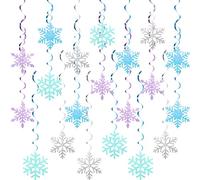 ZenyTra Lot de 20 spirales décoratives en forme de flocons de neige - Mélange de 4 couleurs (5 x bleu, argent, vert, violet) - Guirlande tourbillonnante - Pour fête glacée, fête d'hiver, carnaval et