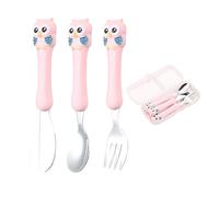 ZenyTra Lot de 3 couverts pour enfant en acier inoxydable avec boîte de rangement | Couteau, fourchette, cuillère | Sûr et éducatif pour bébés à partir de 1 an | Baby LED Weaning & maternelle (rose)