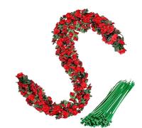 ZenyTra Lot de 3 guirlandes de roses rouges artificielles de 2,4 m - 135 fleurs avec 20 serre-câbles - Décoration de mariage résistante aux intempéries pour jardin, balcon, terrasse - Fleurs