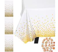ZenyTra Lot de 3 nappes jetables blanches et dorées à paillettes et 25 autocollants Capybara - Décoration de table pour fête d'anniversaire, nappe imperméable pour fête d'enfants, mariage, célébration