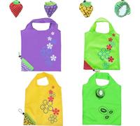 ZenyTra Lot de 4 sacs à provisions pliables - Fraise, raisin, ananas, kiwi - Sacs de transport réutilisables et respectueux de l'environnement pour aliments, supermarché, plage