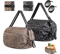 ZenyTra Lot de 4 sacs de courses pliables avec 2 sacs de courses léopard de 30 x 50 cm et 2 petits sacs transparents réutilisables
