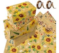 ZenyTra Lot de 6 feuilles de papier cadeau - Motif insectes et fleurs (50 x 70 cm) avec ruban cadeau de 44 m - Papier cadeau vintage pour anniversaire, mariage, printemps, été, festival - Papier