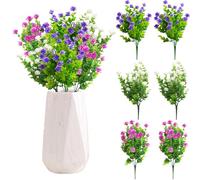 ZenyTra Lot de 6 paquets de fleurs de trèfle artificielles - Plantes de balcon résistantes aux UV en 3 couleurs (blanc, violet, rose), 36 cm, fleurs artificielles résistantes aux intempéries, pour