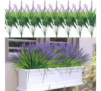 ZenyTra Lot de 8 paquets d'arbustes de lavande artificielles - 34 cm de hauteur x 12 cm de largeur - Comme de vraies plantes artificielles - Résistantes aux intempéries - Pour jardin, balcon, plante