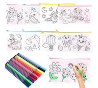 ZenyTra Lot de 8 trousses non tissées à peindre avec 12 aquarelles lavables - Kit créatif avec crayons de peinture, cadeaux d'invités pour anniversaire d'enfant