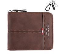 ZenyTra Portefeuille pour homme - Format paysage - RFID - Marron foncé - Classique - En cuir - Avec 6 compartiments pour cartes - 12 x 10 x 2,5 cm - Avec porte-clés chiffre individuel