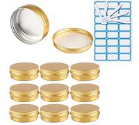 ZEOABSY 10 Pièces 100ml Pots en Aluminium Vide Rond Or Petit Cosmétiques Pot Conteneurs for Fait Main Bougies Crème Baume Voyage, 5X Spatule, 1x Étiquettes