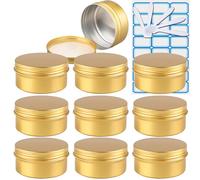 ZEOABSY 10 Pièces 150ml Pots en Aluminium Vide Rond Or Petit Cosmétiques Pot Conteneurs for Fait Main Bougies Crème Baume Voyage, 5X Spatule, 1x Étiquettes
