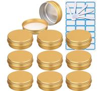 ZEOABSY 10 Pièces 30ml Pots en Aluminium Vide Rond Or Petit Cosmétiques Pot Conteneurs for Fait Main Bougies Crème Baume Voyage, 5X Spatule, 1x Étiquettes