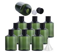 ZEOABSY 10 Pièces 50 ML Vert Bouteille en Plastique avec Bouchon Scellé à Vis Noir et Réducteur D'orifice, Vider Bouteille Ronde Épaule Plate pour Cosmétiques Liquides (UNSQUEEZABLE)
