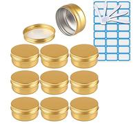 ZEOABSY 10 Pièces 50ml Pots en Aluminium Vide Rond Or Petit Cosmétiques Pot Conteneurs for Fait Main Bougies Crème Baume Voyage, 5X Spatule, 1x Étiquettes
