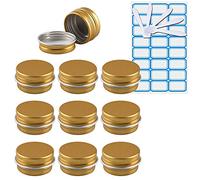 ZEOABSY 10 Pièces 5ml Pots en Aluminium Vide Rond Or Petit Cosmétiques Pot Conteneurs for Fait Main Bougies Crème Baume Voyage, 5X Spatule, 1x Étiquettes