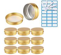 ZEOABSY 10 Pièces 60ml Pots en Aluminium Vide Rond Or Petit Cosmétiques Pot Conteneurs for Fait Main Bougies Crème Baume Voyage, 5X Spatule, 1x Étiquettes