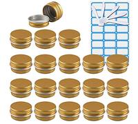 ZEOABSY 100 Pièces 5ml Pots en Aluminium Vide Rond Or Petit Cosmétiques Pot Conteneurs for Fait Main Bougies Crème Baume Voyage, 10x Spatule, 4X Étiquettes