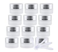 ZEOABSY 12 Pièce Petits Pots en Verre 5ml Translucide Bocaux en Verre Cosmétique avec Argent Bouchon à Vis Vides avec Bouchon Intérieur et 12x Spatule pour Crèmes Fait Maison,Poudres,Baume À Levrès