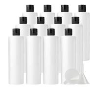ZEOABSY 12 Pièces 250 ML Blanc Bouteille en Plastique avec Bouchon à Charnière Noir, Épaule Plate Vider Bouteille Ronde en PET de Voyage pour Cosmétiques Liquides