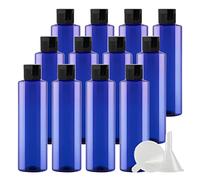 ZEOABSY 12 Pièces 250 ML Bleu Bouteille en Plastique avec Bouchon à Charnière Noir, Épaule Plate Vider Bouteille Ronde en PET de Voyage pour Cosmétiques Liquides